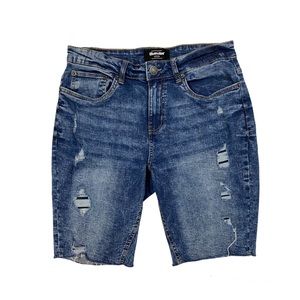 BLUENOTES Mens Slim Fit Distressed Cut Off Denim Shorts Size 32